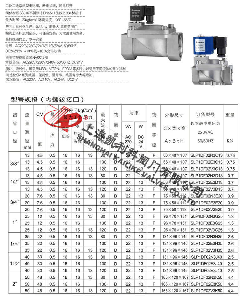 SLP先導膜片式電磁閥型號規格